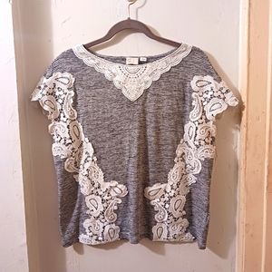 Antropologie postage stamp top with trim lace